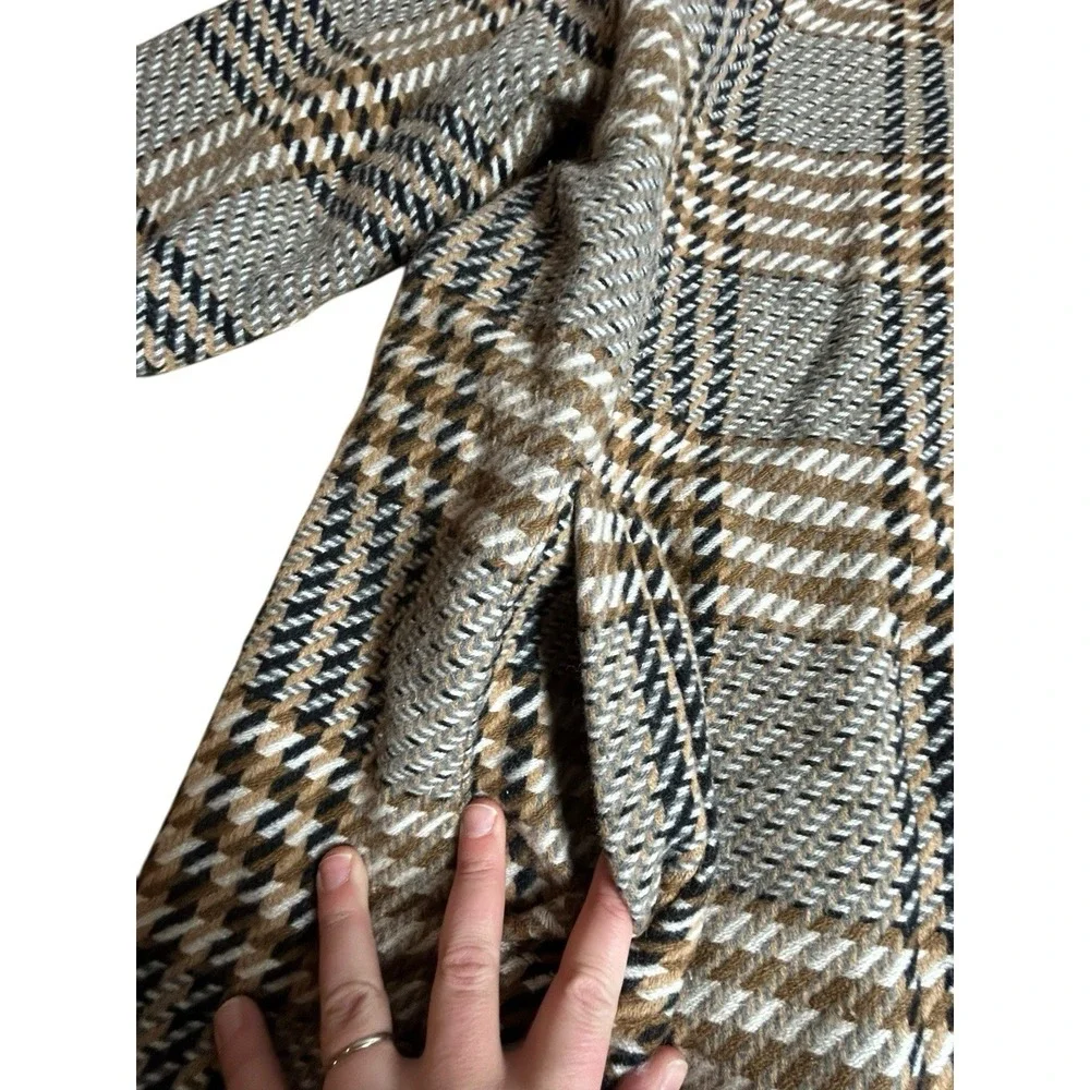 J Jill Women's 3XL Wool Blend Oversized Plaid Snap Jacket Brown Longline Preppy‎